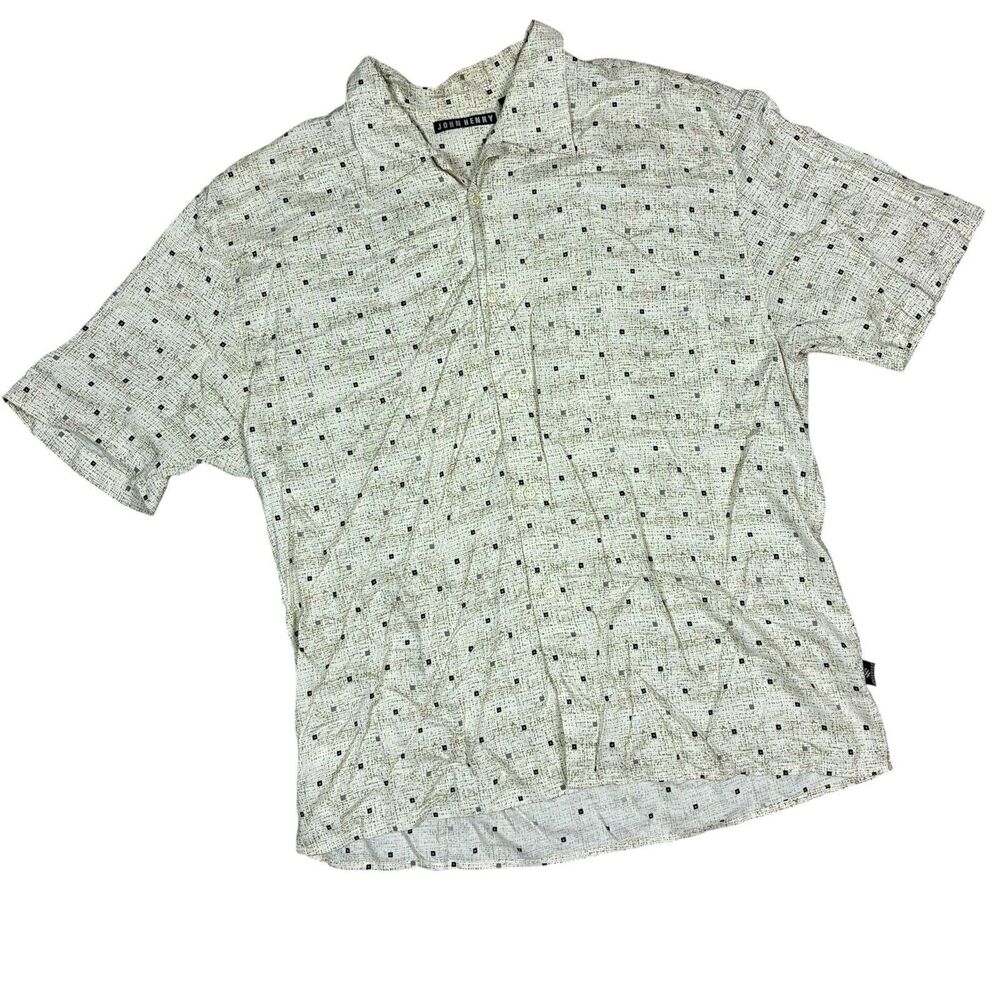 Vintage John Henry Button Up Shirt Retro Funky Pattern 100% Rayon Men’s Size L